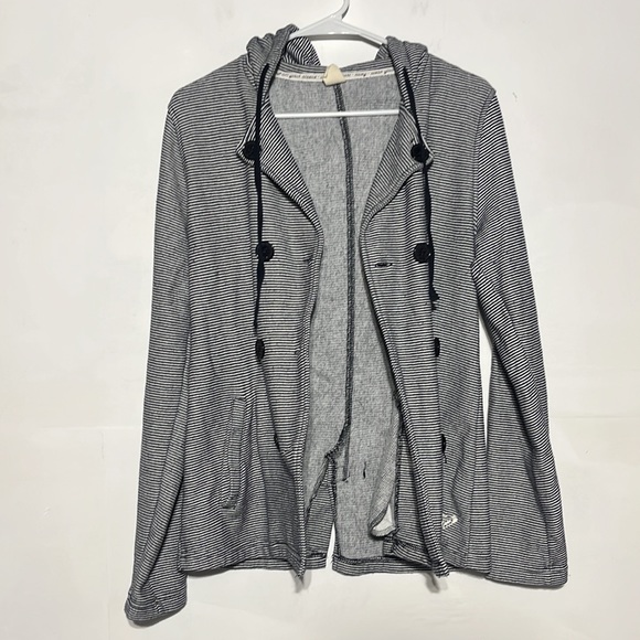 Roxy The Cuddle Hooded Grey Striped Pea Coat Sweater Jacket Size Large - Picture 10 of 13